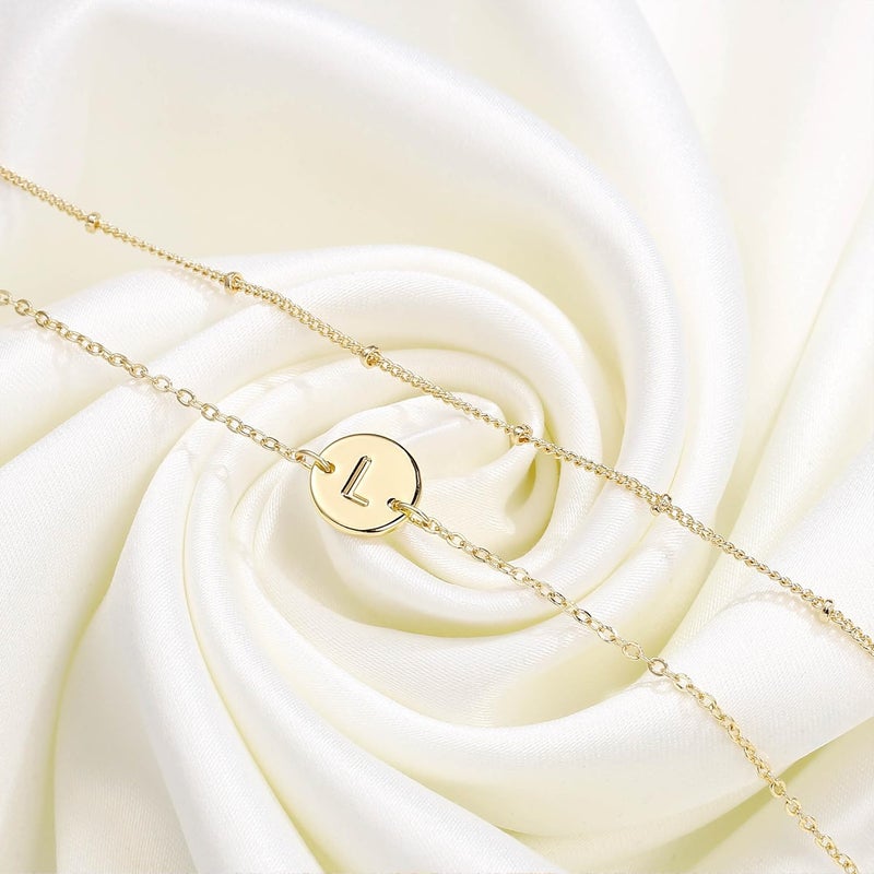 MONOZO Gold Initial Bracelets for Women Girls Valentines Day Gifts - Dainty 14K Gold Plated Layered Beaded Letter Initial Bracelet 26 Alphabet Disc Monogram Charm Bracelet Valentines Day Gifts for Her - Image 5